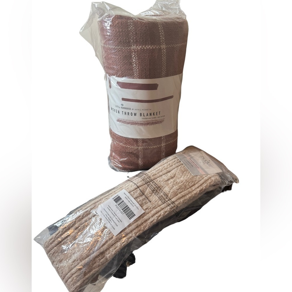 Set of 2 from FabFitFun Woven throw and cable sweater socks